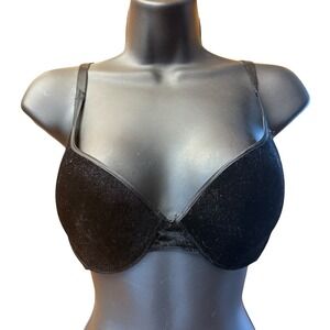 Vtg Victoria's Secret Velvet Bra‎ 34D Black Underwire Padded 90s Goth Coquette